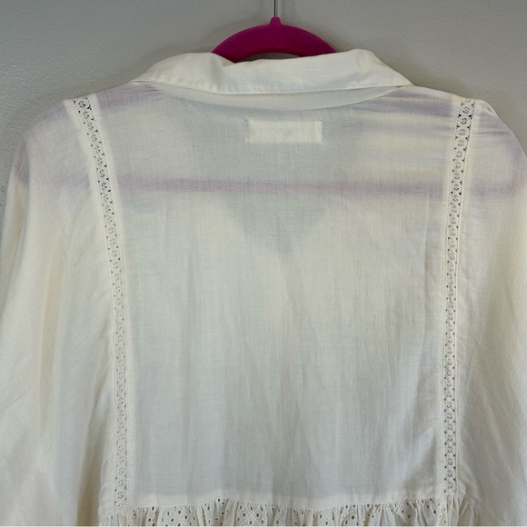 Lucky Brand M Ivory Eyelet Blouse 100% Cotton Prairie Peasant Boho Country EUC - Picture 10 of 11